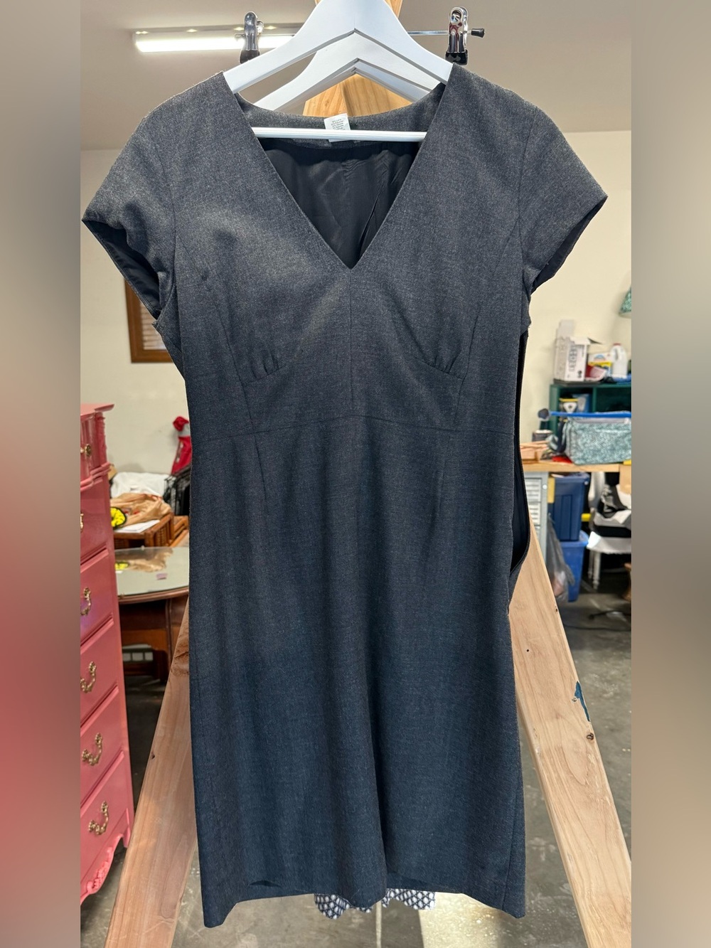 J. Crew Dark Charcoal V-Neck Midi Dress
